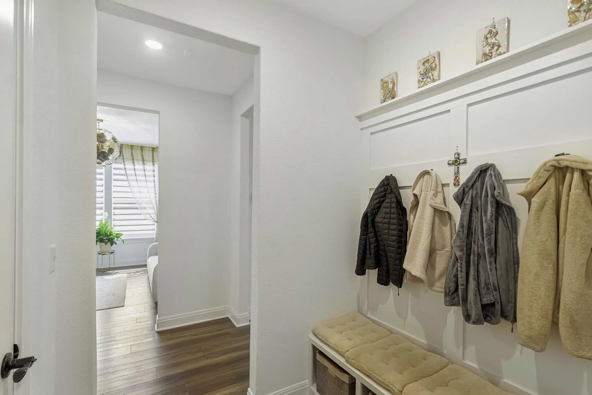 Storage closet with custom shelving and organization